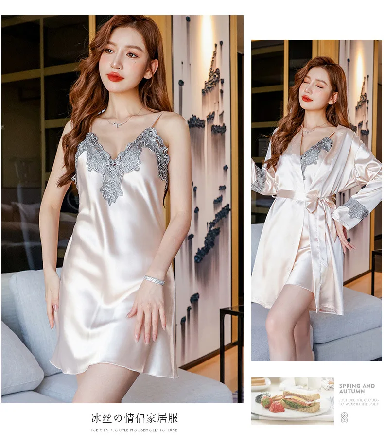 Conjunto de pijamas de verano para parejas, conjunto de bata de rayón bonito para mujer, pantalones cortos de satén para hombre, ropa de dormir, traje de pijama, ropa de casa, trajes para dormir
