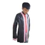 Bata de baño de látex unisex, de color negro con detalles rosas, de manga larga y abertura frontal. Bata de látex personalizada para hombre y mujer, ideal para usar en casa o para disfraces. - Imagen 2