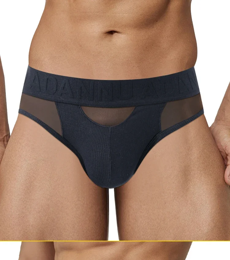 Ropa interior de algodón para hombre, con tejido de malla, detalles de parche, transpirable, cómoda, de alta elasticidad, con bolsillo grande, calzoncillos de diseño moderno.