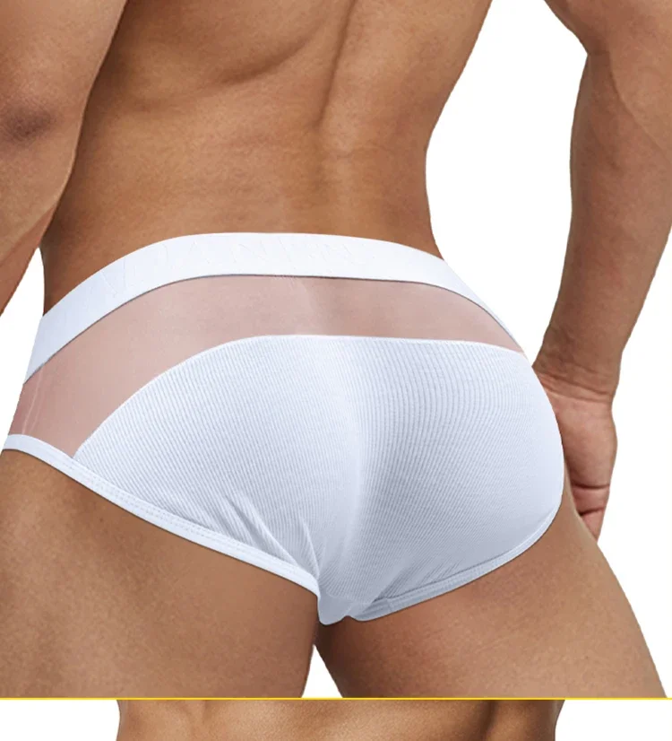 Ropa interior de algodón para hombre, con tejido de malla, detalles de parche, transpirable, cómoda, de alta elasticidad, con bolsillo grande, calzoncillos de diseño moderno.