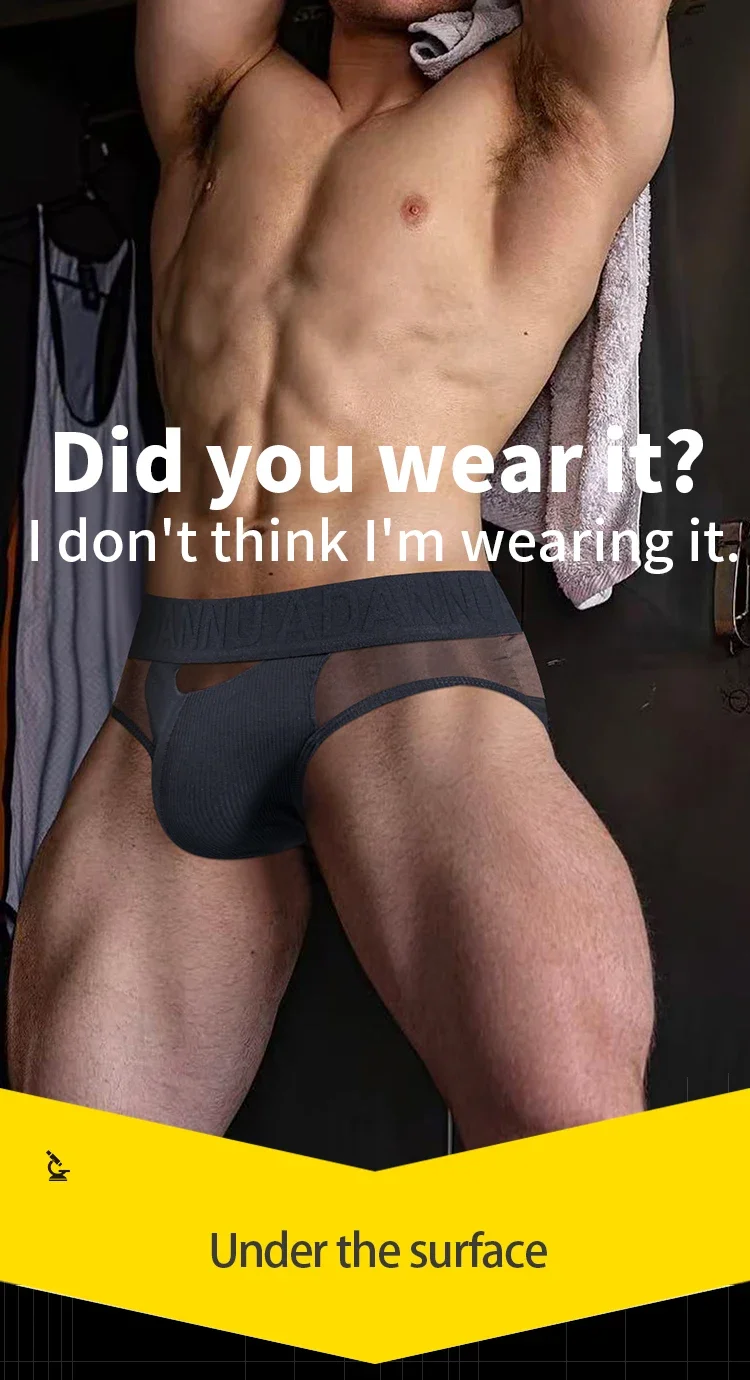 Ropa interior de algodón para hombre, con tejido de malla, detalles de parche, transpirable, cómoda, de alta elasticidad, con bolsillo grande, calzoncillos de diseño moderno.