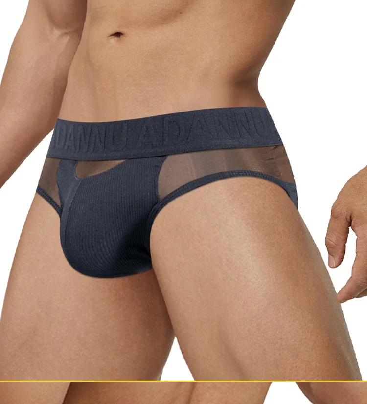 Ropa interior de algodón para hombre, con tejido de malla, detalles de parche, transpirable, cómoda, de alta elasticidad, con bolsillo grande, calzoncillos de diseño moderno.