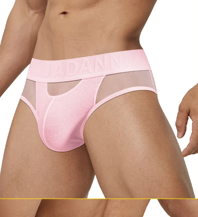 Ropa interior de algodón para hombre, con tejido de malla, detalles de parche, transpirable, cómoda, de alta elasticidad, con bolsillo grande, calzoncillos de diseño moderno.