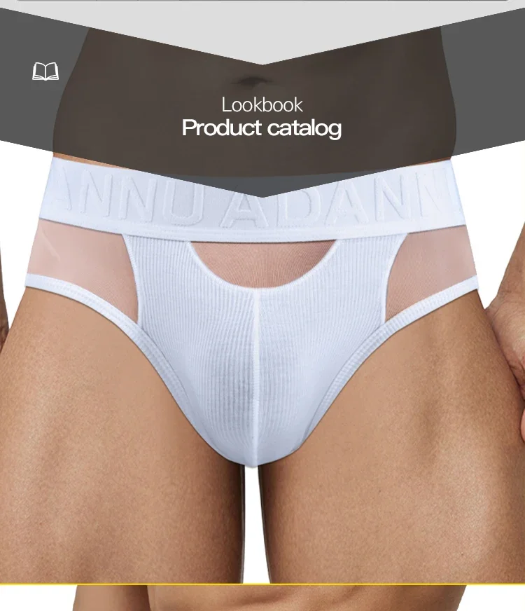 Ropa interior de algodón para hombre, con tejido de malla, detalles de parche, transpirable, cómoda, de alta elasticidad, con bolsillo grande, calzoncillos de diseño moderno.