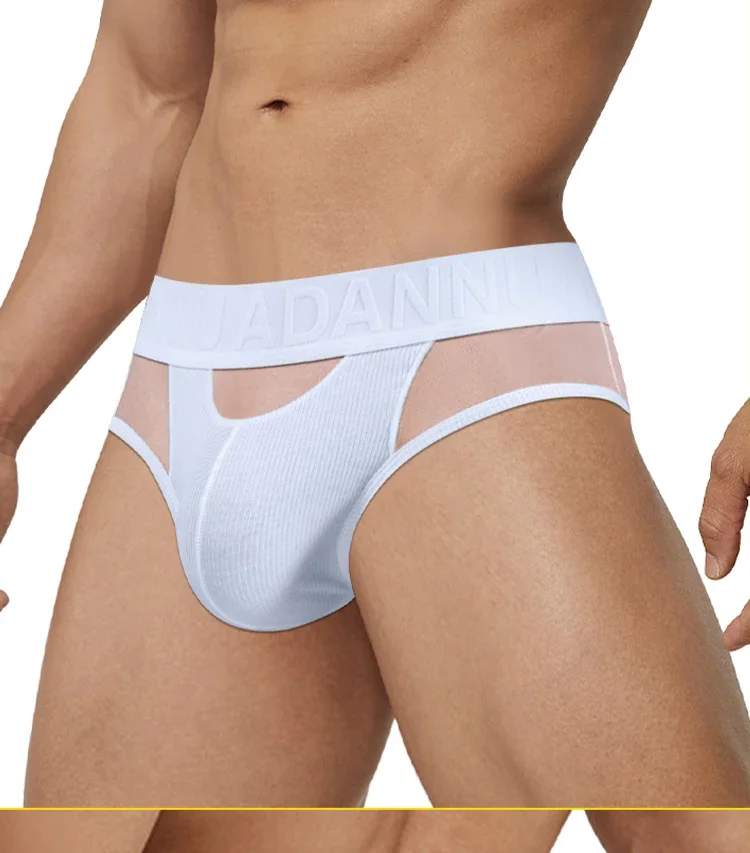Ropa interior de algodón para hombre, con tejido de malla, detalles de parche, transpirable, cómoda, de alta elasticidad, con bolsillo grande, calzoncillos de diseño moderno.