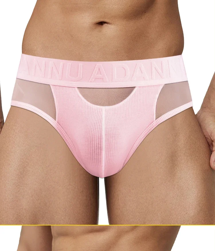 Ropa interior de algodón para hombre, con tejido de malla, detalles de parche, transpirable, cómoda, de alta elasticidad, con bolsillo grande, calzoncillos de diseño moderno.