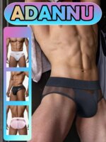 Ropa interior de algodón para hombre, con tejido de malla, detalles de parche, transpirable, cómoda, de alta elasticidad, con bolsillo grande, calzoncillos de diseño moderno.