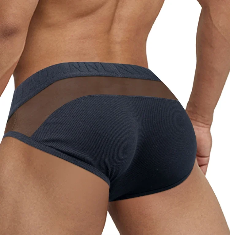 Ropa interior de algodón para hombre, con tejido de malla, detalles de parche, transpirable, cómoda, de alta elasticidad, con bolsillo grande, calzoncillos de diseño moderno.