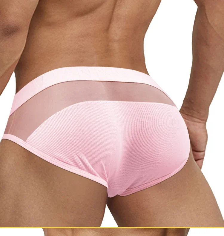 Ropa interior de algodón para hombre, con tejido de malla, detalles de parche, transpirable, cómoda, de alta elasticidad, con bolsillo grande, calzoncillos de diseño moderno.