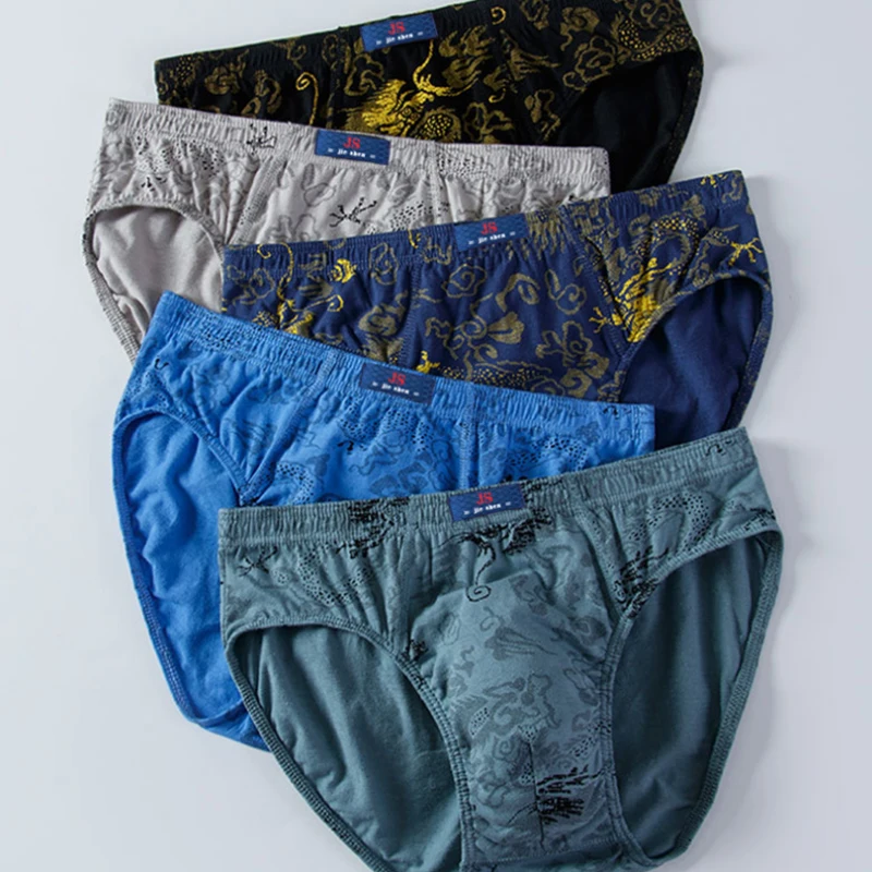 10 Calzoncillos de Hombre con Estampado de Dragón, 100% Algodón, Cómodos, Transpirables, de Talle Medio, Holgados, Tallas Grandes