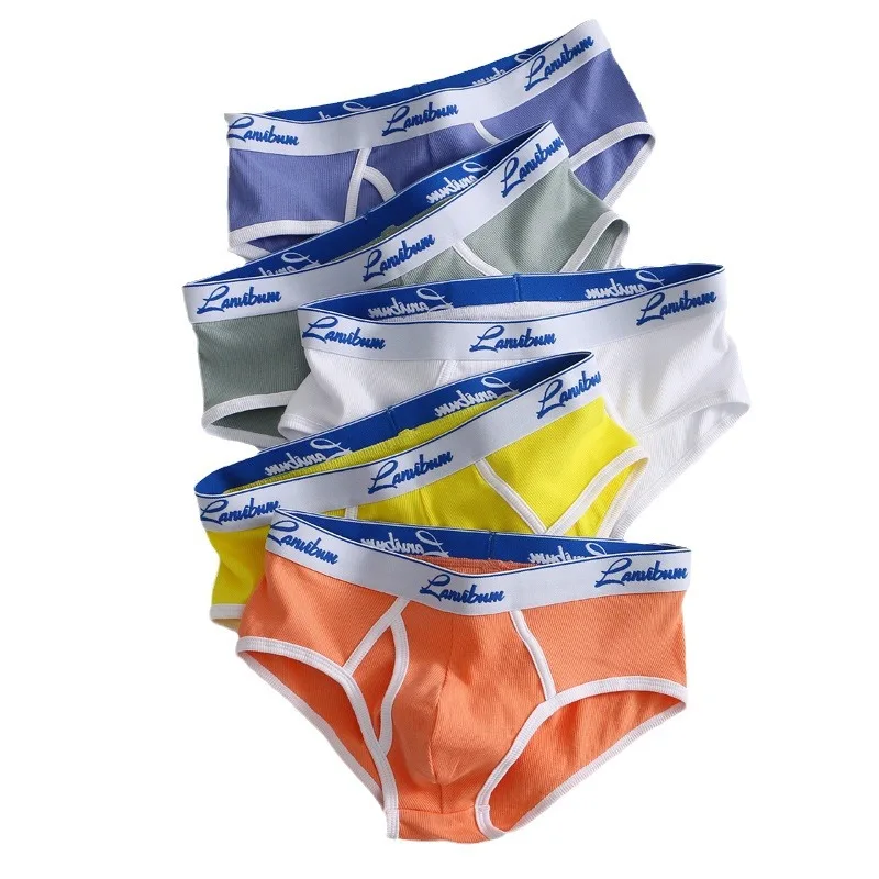 1/3 Uds nueva ropa interior para hombres hilo de cintura media algodón transpirable Color sólido ropa interior juvenil pantalones triangulares para hombres
