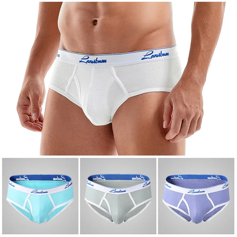1/3 Uds nueva ropa interior para hombres hilo de cintura media algodón transpirable Color sólido ropa interior juvenil pantalones triangulares para hombres