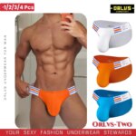1/2/3/4 Uds. Ropa interior breve para hombre, pantalones triangulares de horquilla alta con escote en V grande, diseño de banda elástica a rayas para calzoncillos de hombre