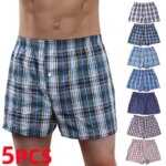 Lote de 3/5/7 Calzoncillos Boxer a Cuadros para Hombre, Ropa Interior Informal con Cintura Elástica y Botones, Calzoncillos Boxer Tejidos para el Hogar