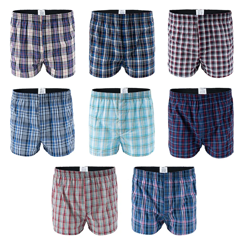 Lote de 3/5/7 Calzoncillos Boxer a Cuadros para Hombre, Ropa Interior Informal con Cintura Elástica y Botones, Calzoncillos Boxer Tejidos para el Hogar