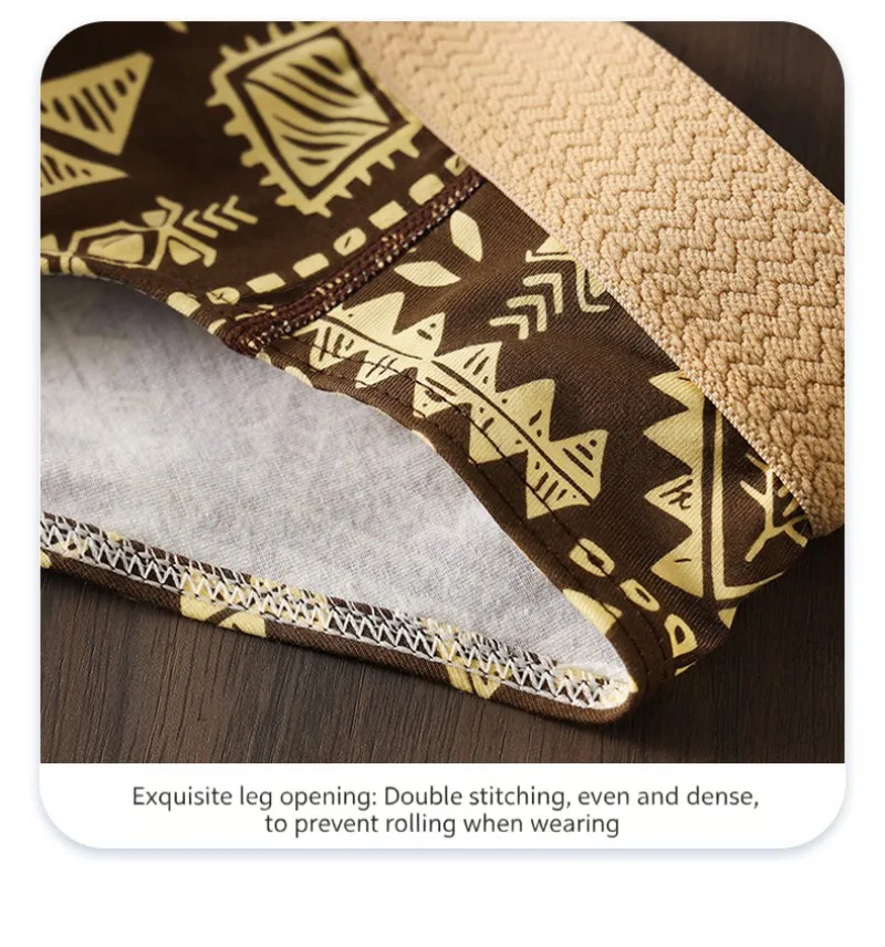 Paquete de 3 Calzoncillos de Algodón para Hombre, Estilo Étnico Retro, Ropa Interior con Estampado, Suaves, Transpirables, de Cintura Media, Cómodos y Elásticos para Uso Diario