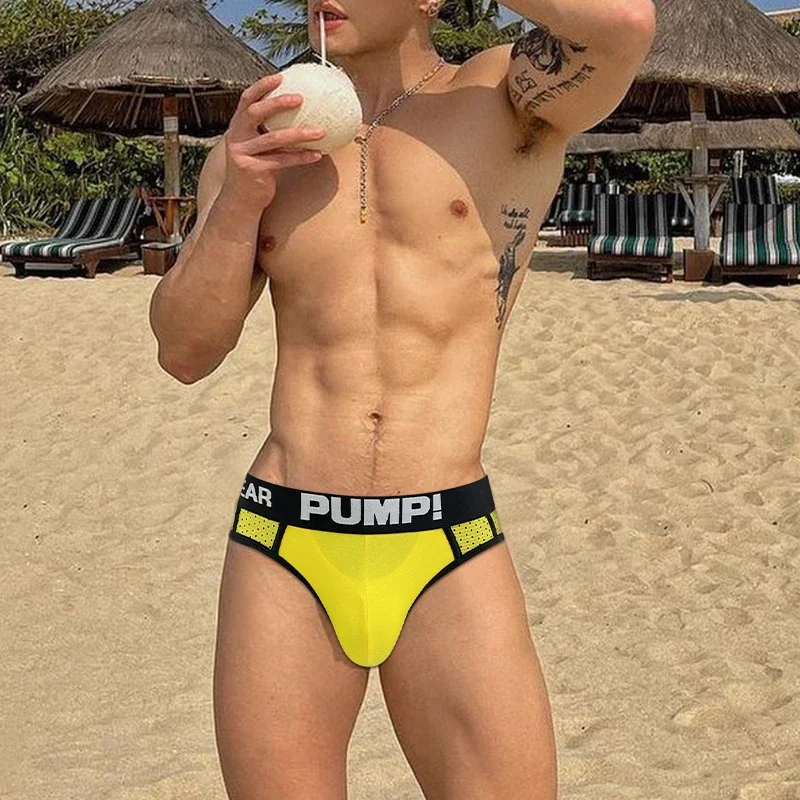 140330-poyfrl.jpg Calzoncillos tipo bikini transpirables para hombre, con bolsa convexa en forma de U, ropa interior masculina con cintura elástica - Imagen 1