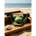 1 unidad de ropa interior masculina, calzoncillos tipo slip con diseño de rayas brillantes, corte triangular, con refuerzo en la parte delantera, cintura elástica, corte bajo, ideal para uso diario, modelo DP921.