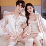Conjunto de pijamas de seda para dormir para parejas, camisón con tirantes de encaje para mujer con batas, ropa de dormir de boda para novia, conjunto de camisón para hombre - Imagen 5