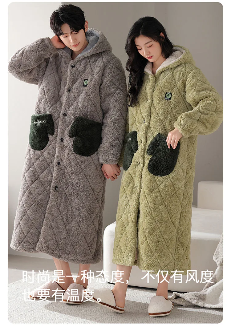 Conjunto de pijamas con capucha para pareja de invierno, pijamas gruesos y cálidos de algodón con Clip de 3 capas, ropa informal suave para el hogar para hombres y mujeres