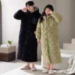 Conjunto de pijamas con capucha para pareja de invierno, pijamas gruesos y cálidos de algodón con Clip de 3 capas, ropa informal suave para el hogar para hombres y mujeres - Imagen 2