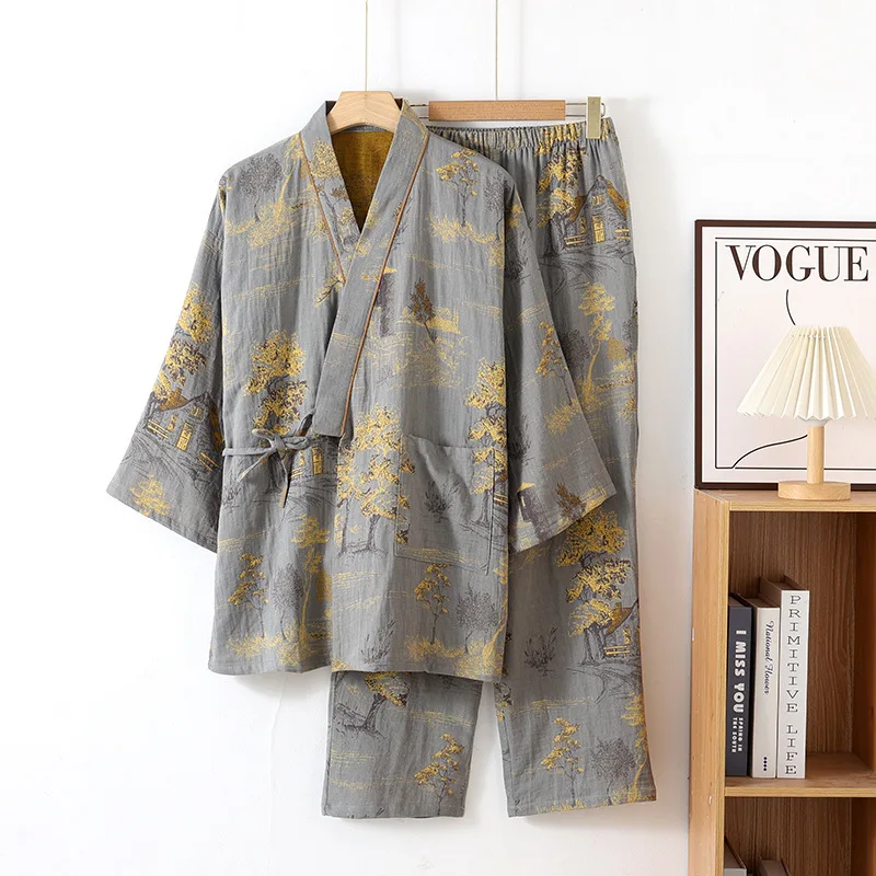 Conjunto de ropa de dormir de 2 piezas para hombre de manga larga
