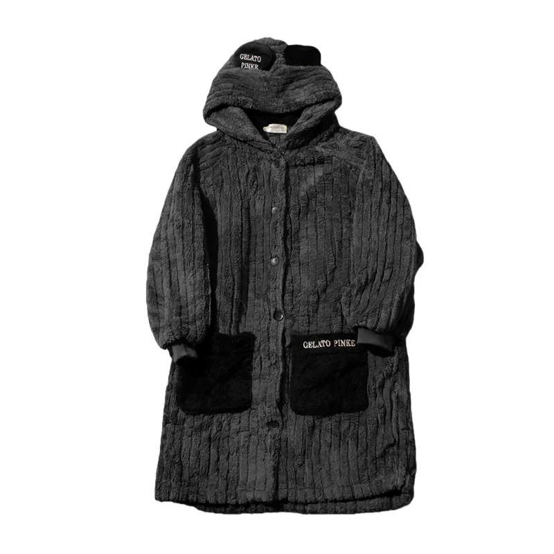 Bata con capucha de forro polar coral ueso para parejas, conjunto de pijamas casus de invierno, bata de baño de manga la...