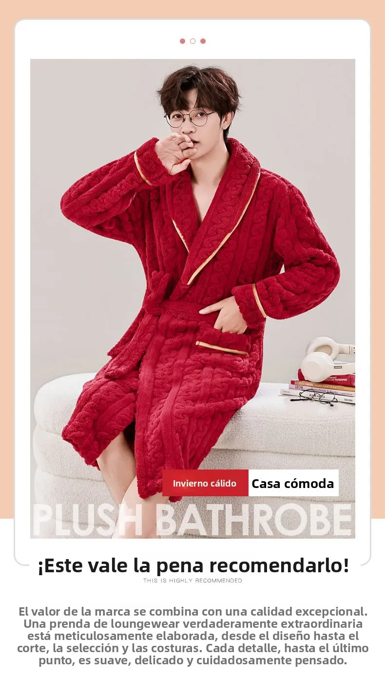 Bata para hombre de franela y de manga larga