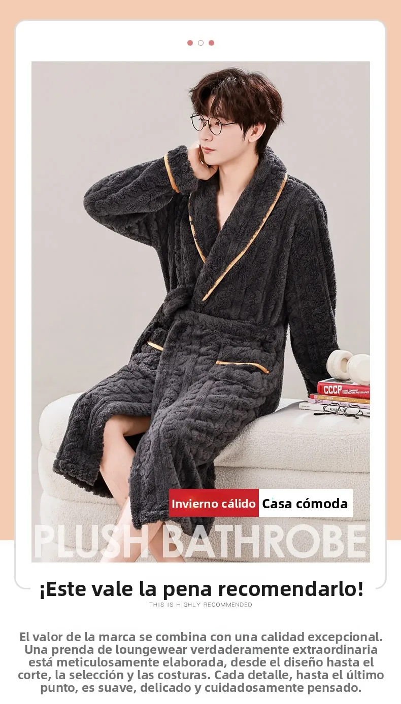 Bata para hombre de franela y de manga larga