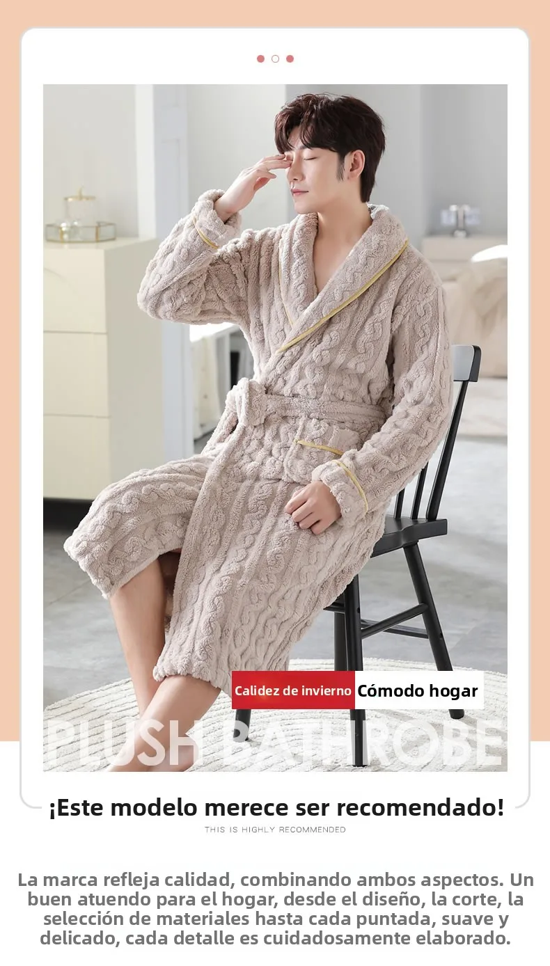 Bata para hombre de franela y de manga larga