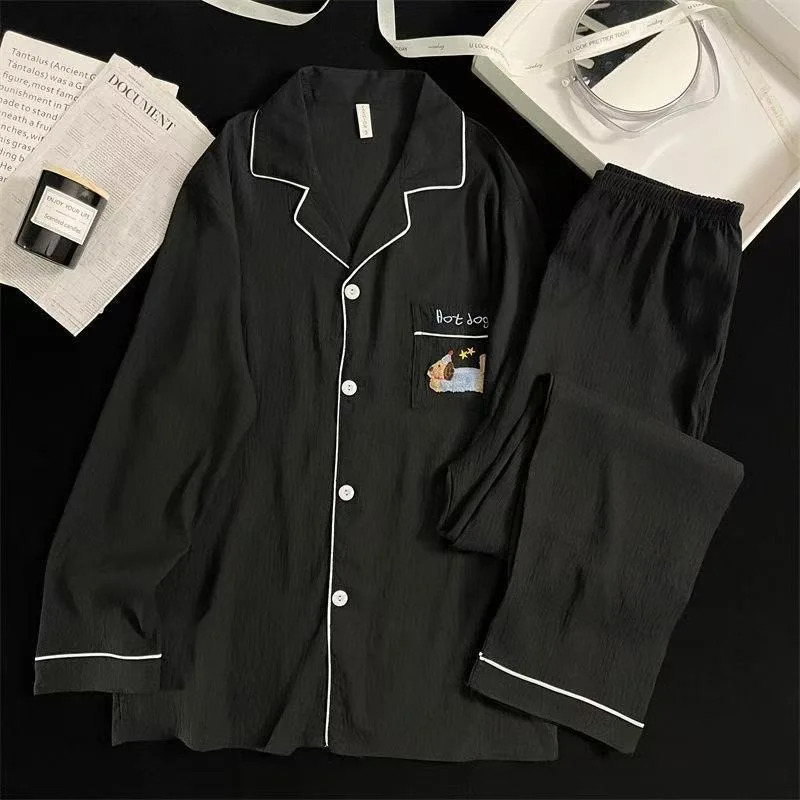 Ropa de dormir de manga larga de algodón puro para hombre, conjunto de ropa informal holgada y cómoda a rayas para el hogar, ...