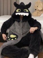 Pijamas de Forro Polar Coral para Hombre, Ropa de Casa Gruesa, Bata de Baño Cálida de Invierno, Diseño Juvenil de Dibujos Ani... - Imagen 5