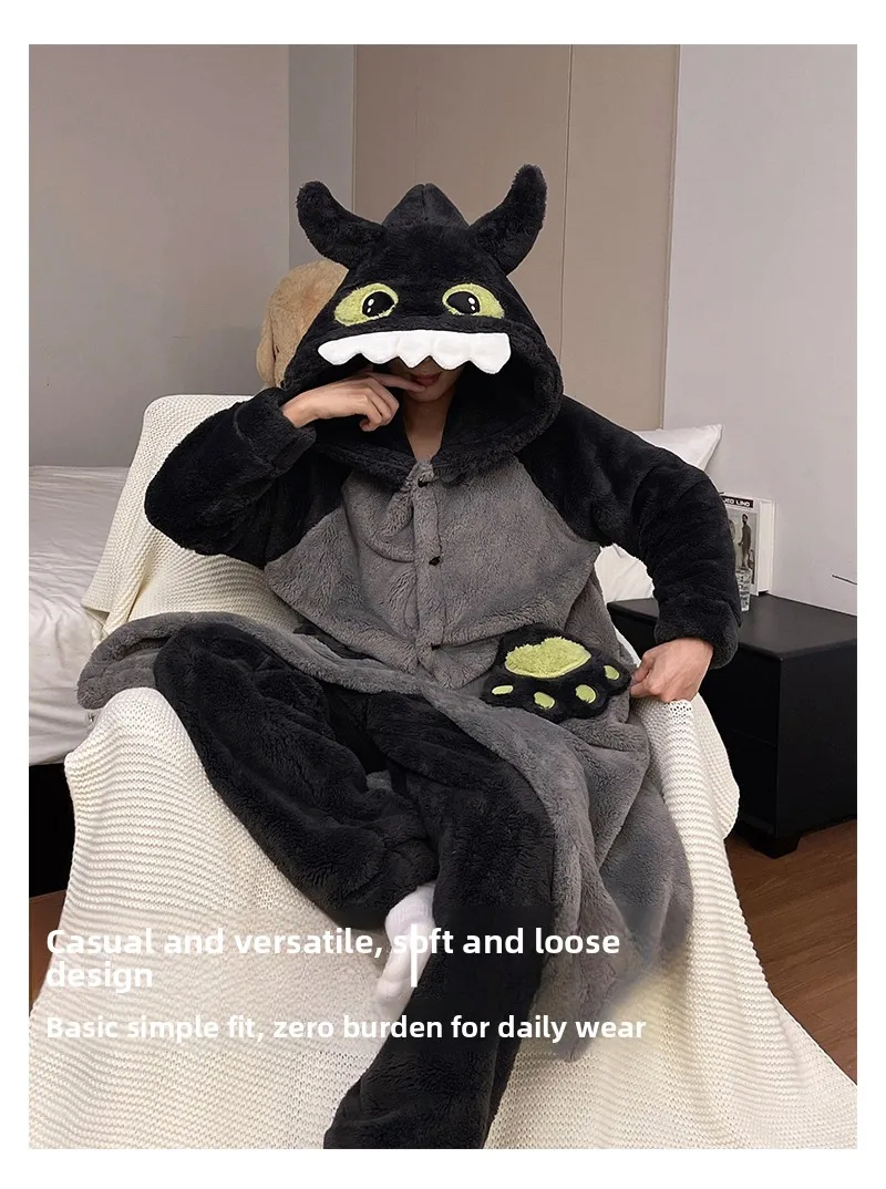 Pijamas de Forro Polar Coral para Hombre, Ropa de Casa Gruesa, Bata de Baño Cálida de Invierno, Diseño Juvenil de Dibujos Ani...