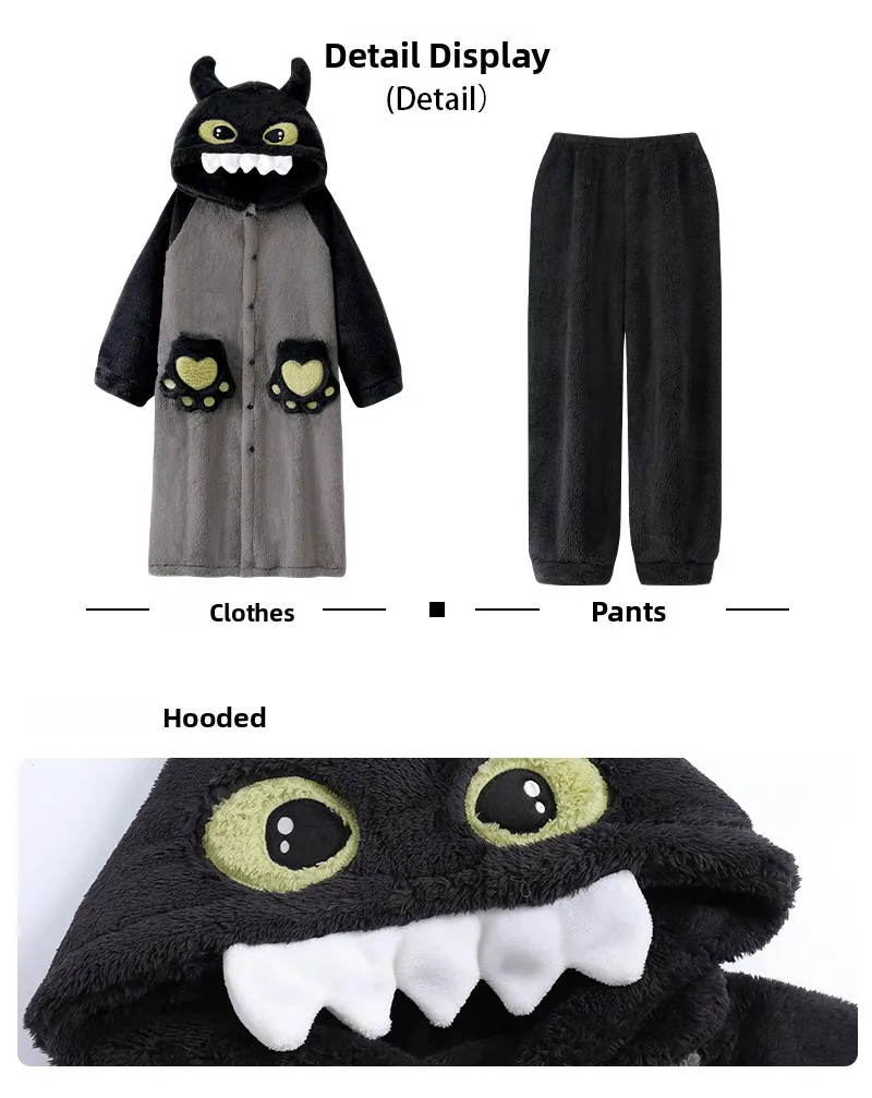 Pijamas de Forro Polar Coral para Hombre, Ropa de Casa Gruesa, Bata de Baño Cálida de Invierno, Diseño Juvenil de Dibujos Ani...
