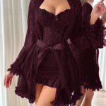 Nuevo Conjunto de Camisola y Falda de Encaje para Mujer, Ropa de Dormir de Fibra de Poliéster, Temporada Otoño, Producción Ch... - Imagen 4