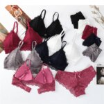 Conjunto de sujetador y bragas de encaje floral para mujer, lencería sexy, sujetador sin aros, bragas de tiro bajo, conjunto de ropa interior, talla única. - Imagen 4