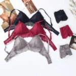Conjunto de sujetador y bragas de encaje floral para mujer, lencería sexy, sujetador sin aros, bragas de tiro bajo, conjunto de ropa interior, talla única. - Imagen 5