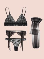 Varsbaby Conjuntos de sujetador de encaje para mujer Sujetador sin relleno Panty Medias de liga Ropa interior de verano Lencería sexy - Imagen 3