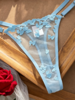 Conjunto de sujetador y bragas de encaje azul estilo francés para mujer, lencería sexy de encaje de pestañas, ropa interior transparente de malla, conjunto de dos piezas. - Imagen 4
