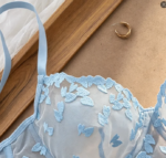 Conjunto de sujetador y bragas de encaje azul estilo francés para mujer, lencería sexy de encaje de pestañas, ropa interior transparente de malla, conjunto de dos piezas. - Imagen 6