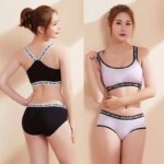 Conjunto de ropa interior de algodón a rayas suaves para mujer, Tops sexys con espalda de belleza, Bralette con tirantes y bragas, traje de 2 piezas - Imagen 6