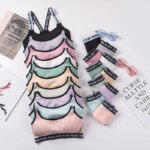Conjunto de ropa interior de algodón a rayas suaves para mujer, Tops sexys con espalda de belleza, Bralette con tirantes y bragas, traje de 2 piezas - Imagen 2