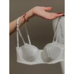 Conjunto de sujetador fino con aros, minimizador, push-up, sin espalda, de encaje francés transparente, sexy, de última tendencia, antideslizante, con cobertura lateral para mujer - Imagen 2