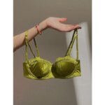 Conjunto de sujetador fino con aros, minimizador, push-up, sin espalda, de encaje francés transparente, sexy, de última tendencia, antideslizante, con cobertura lateral para mujer