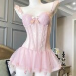 Conjuntos de sujetador y bragas para mujer, corsé de espina de pescado, lencería de encaje con tirantes, pijamas finos de realce con almohadillas para el pecho, ropa interior para adultos