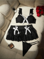 Lencería erótica, conjunto de tutú sexy para mujer, conjunto de sujetador y bragas sexys, mini lencería para dormir, conjunto de dos piezas con hombros descubiertos - Imagen 4