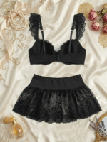 Lencería erótica, conjunto de tutú sexy para mujer, conjunto de sujetador y bragas sexys, mini lencería para dormir, conjunto de dos piezas con hombros descubiertos - Imagen 3