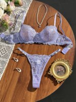 Conjunto de lencería sexy de encaje floral para mujer, conjunto de sujetador ultrafino de 2 piezas, combo de sujetador y bragas para damas - Imagen 3