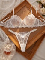 Conjunto de lencería sexy de encaje floral para mujer, conjunto de sujetador ultrafino de 2 piezas, combo de sujetador y bragas para damas - Imagen 2