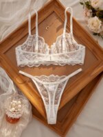 Conjunto de lencería sexy de encaje floral para mujer, conjunto de sujetador ultrafino de 2 piezas, combo de sujetador y bragas para damas - Imagen 6